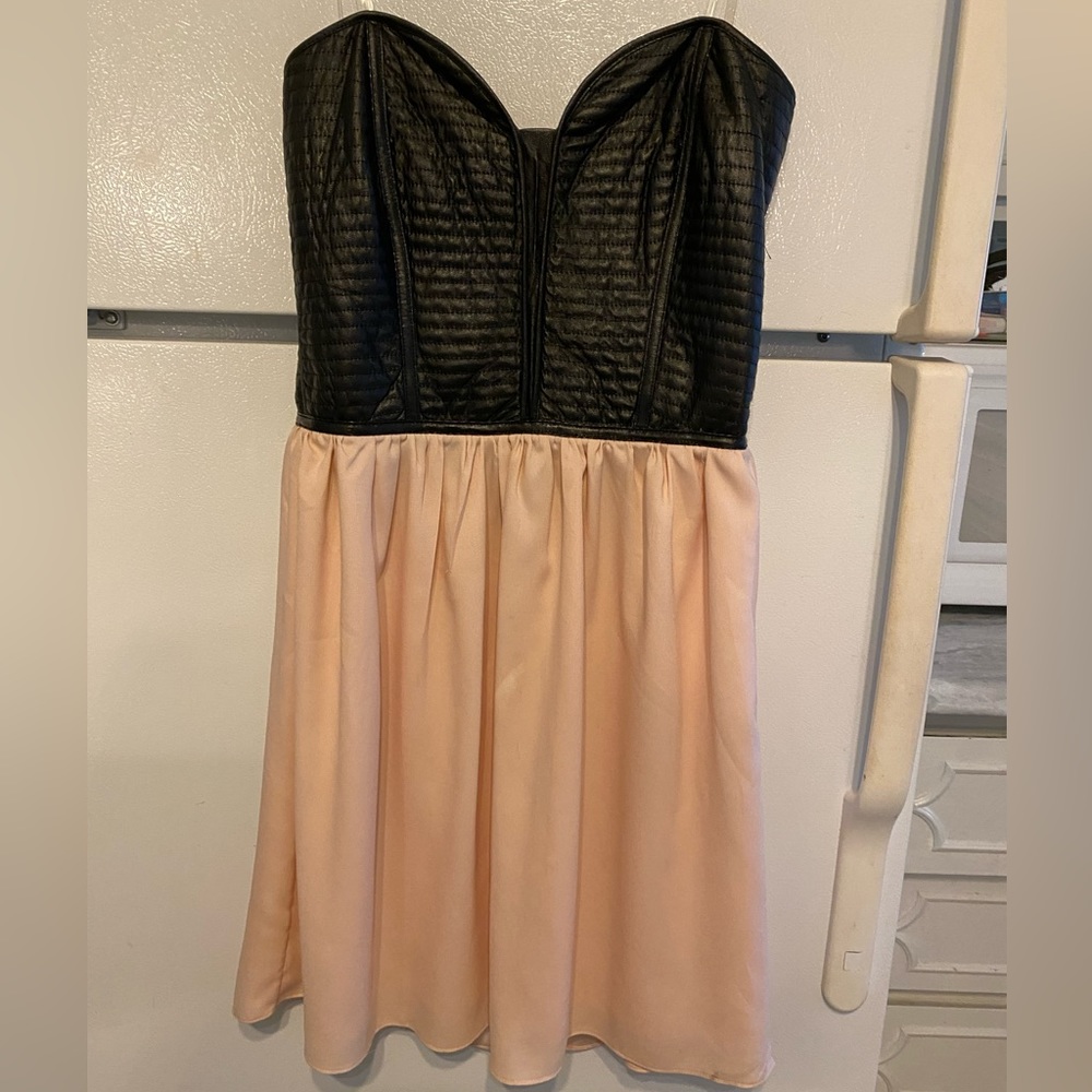Edgy faux leather bodice dress. M